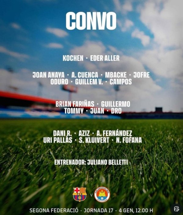 记者：德罗等巴萨三名小将在考试中发达出色，将干涉B队比赛